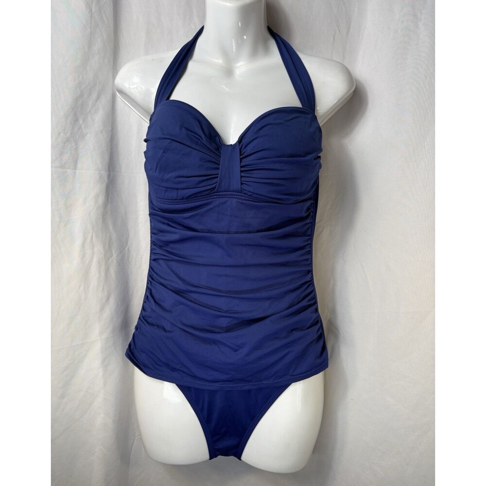 Tommy Bahama Pearl Ruched Halter One Piece Swimsuit Blue Size 12 Tummy Control